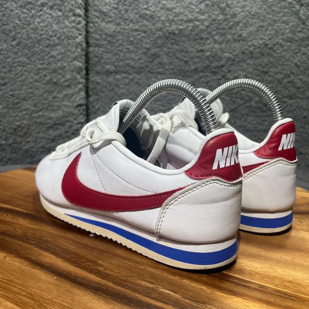 Nike Cortez Classic White Red Blue Leather Womens Casual Sneakers Shoes Size 7.5